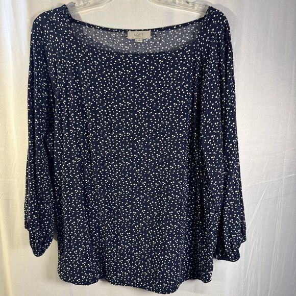LOFT Tops - LOFT Women’s Large Navy White Polka Dot Long Sleeve Blouse Casual